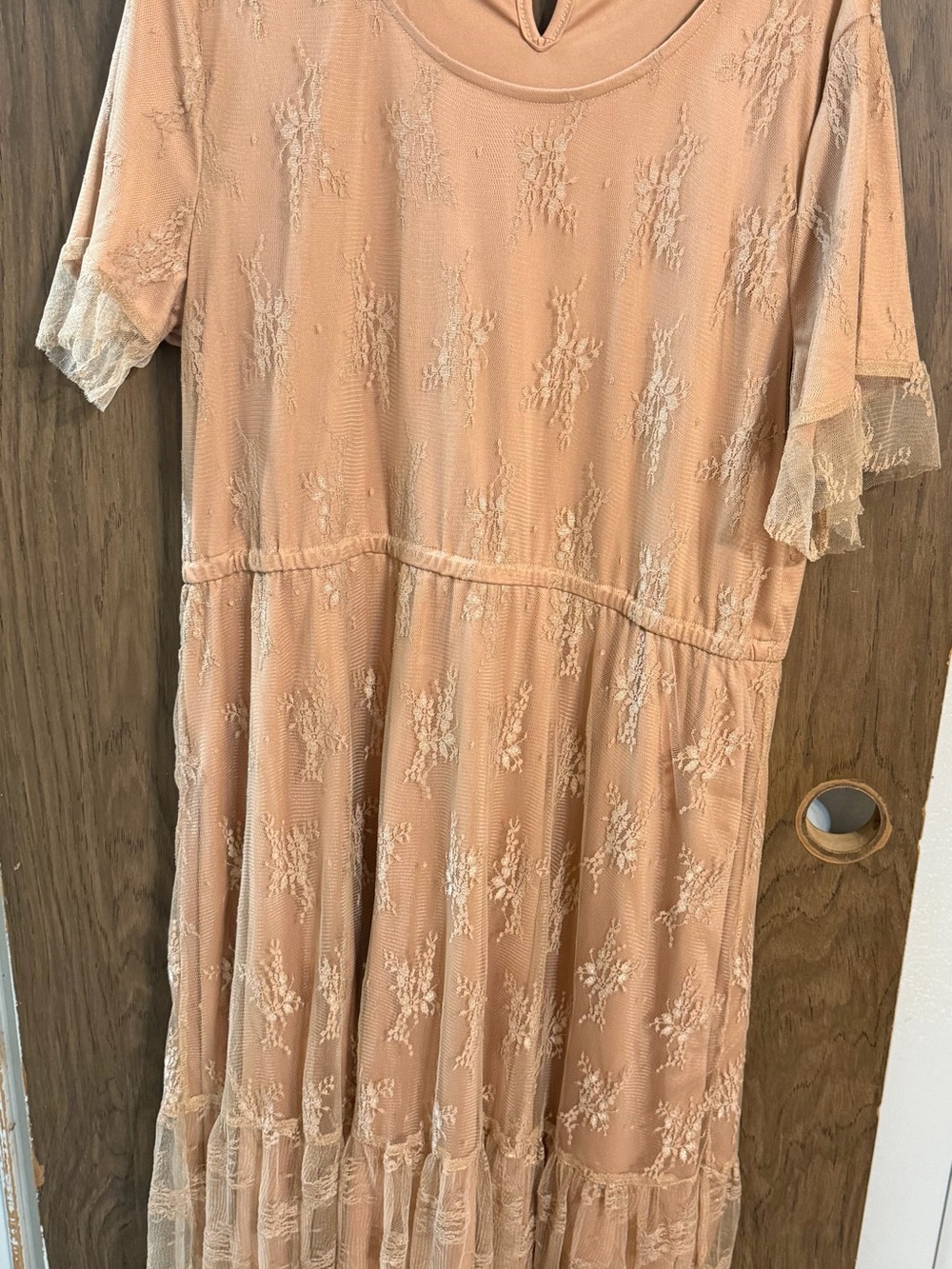Lace-Trim Midi Dress in Blush Pink